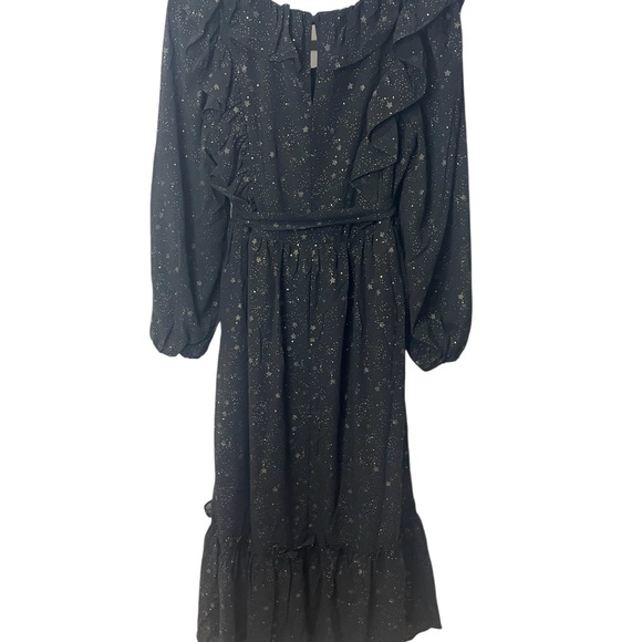 Anthropologie Moon River Midi Dress Black Chiffon Stars Long Sleeve SZ M  NWT - Picture 6 of 9